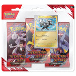 Frontansicht eines 3-Pack Blister der Pokémon TCG Erweiterung Destined Rivals